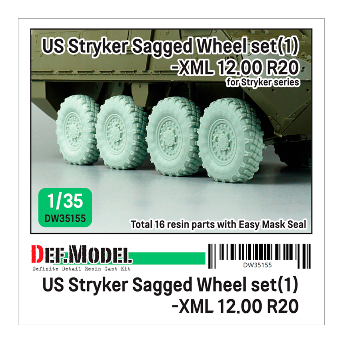 US M1126 Stryker XML Sagged wheel set (1) (for Stryker series 1/35)-Retool DW35010A