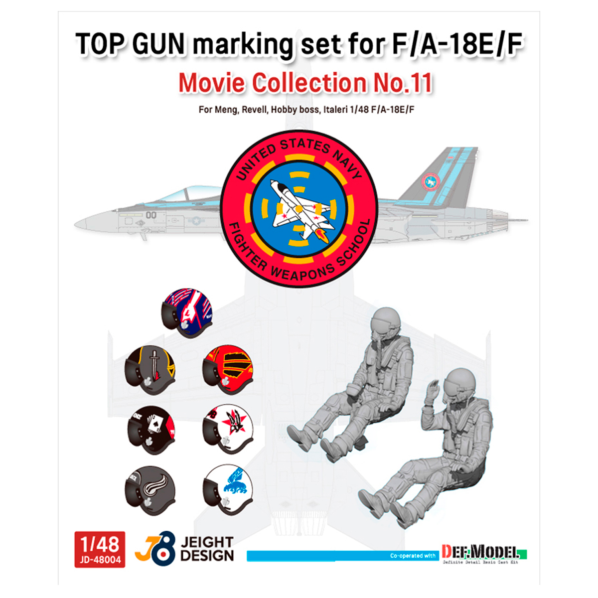 Top gun marking set for F/A-18E/F Super Hornet – Movie Collection No.11 w/ 2 Pilot Fig.s 1/48