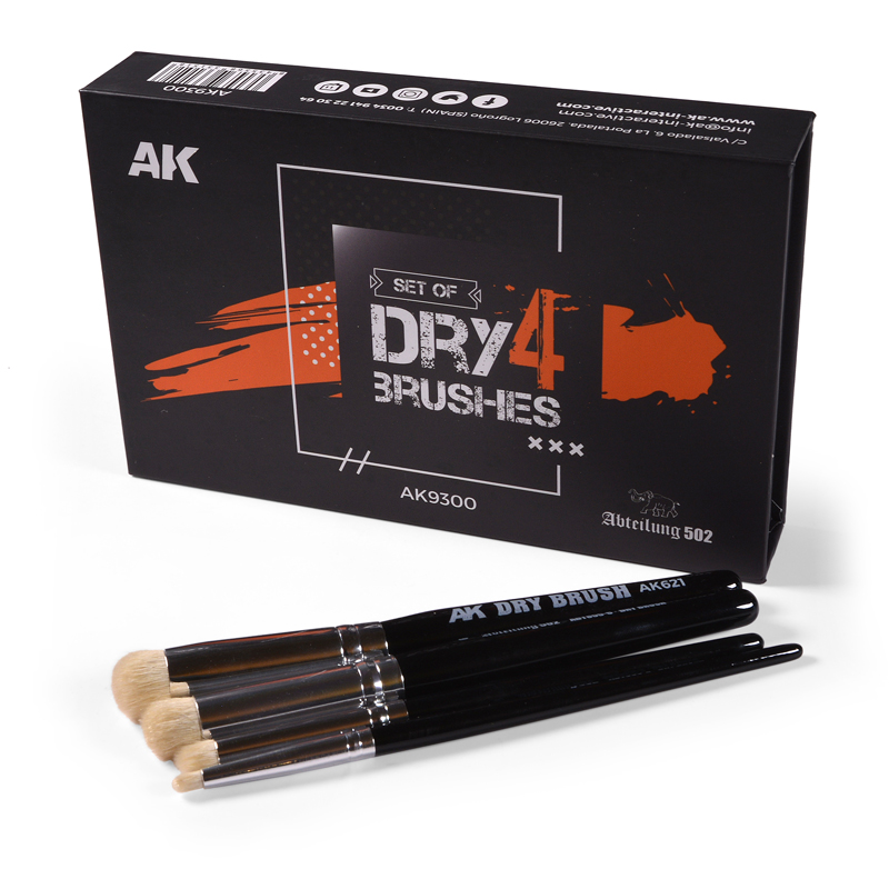 Drybrush 4 Brushes Set: 2,4,6,8 AK Interactive