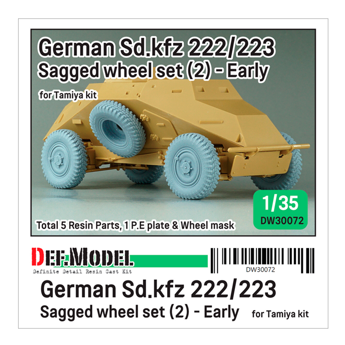 WW2 German Sd.kfz 222/223 Sagged wheel set(2) – Early (for Tamiya 1/35)