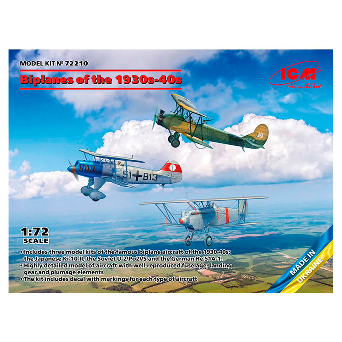 Biplanes of the 1930s and 1940s (Не-51A-1, Ki-10-II, U-2/Po-2VS) 1/72
