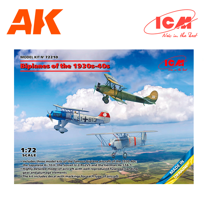Biplanes of the 1930s and 1940s (Не-51A-1, Ki-10-II, U-2/Po-2VS) 1/72