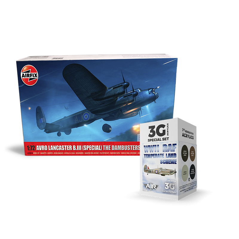 PACK AIRFIX AIRF002 – Avro Lancaster B.III (SPECIAL) ‘THE DAMBUSTERS’ 1/72 + WWII RAF Temperate Land Scheme set