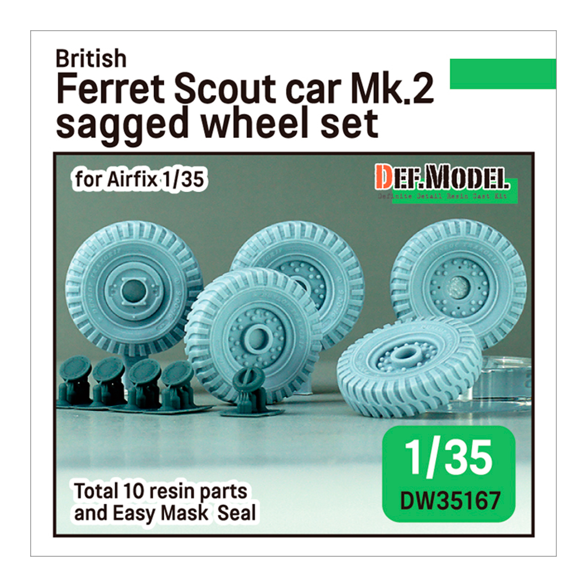 British Scout car Ferret Mk.2 Sagged wheel set (for Airfix 1/35)