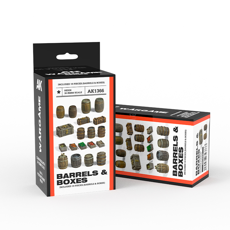 BARRELS & BOXES – SCENOGRAPHY WARGAME SET -100% POLYURETHANE RESIN COMPATIBLE WITH 30-35MM SCALE