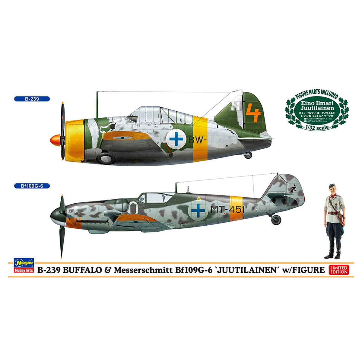 1/72 B-239 Buffalo & Messerschmitt Bf109G-6 ‘Juutilainen’ w/Figure – Limited Edition