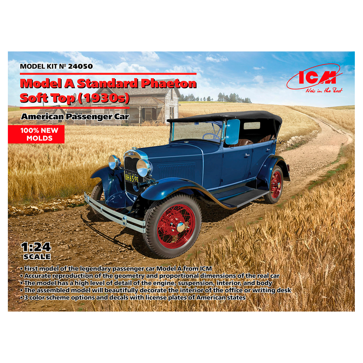 Model A Standard Phaeton Soft Top (1930s),  American Passenger Car (100% new molds) 1/24