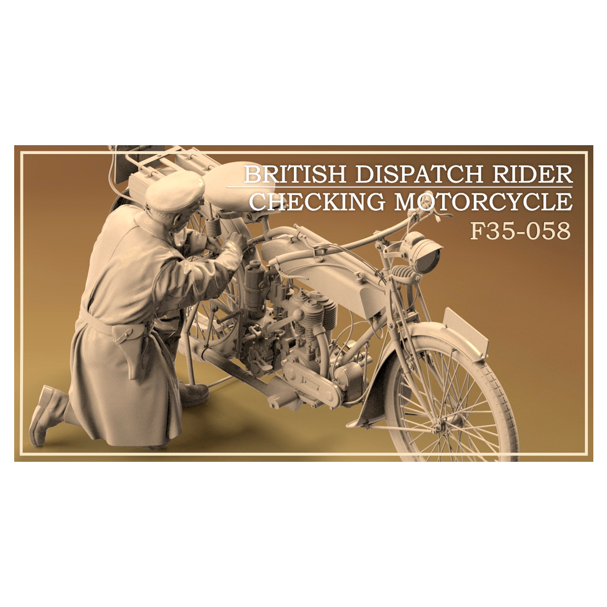 British Dispatch Rider checking motorcycle 1/35