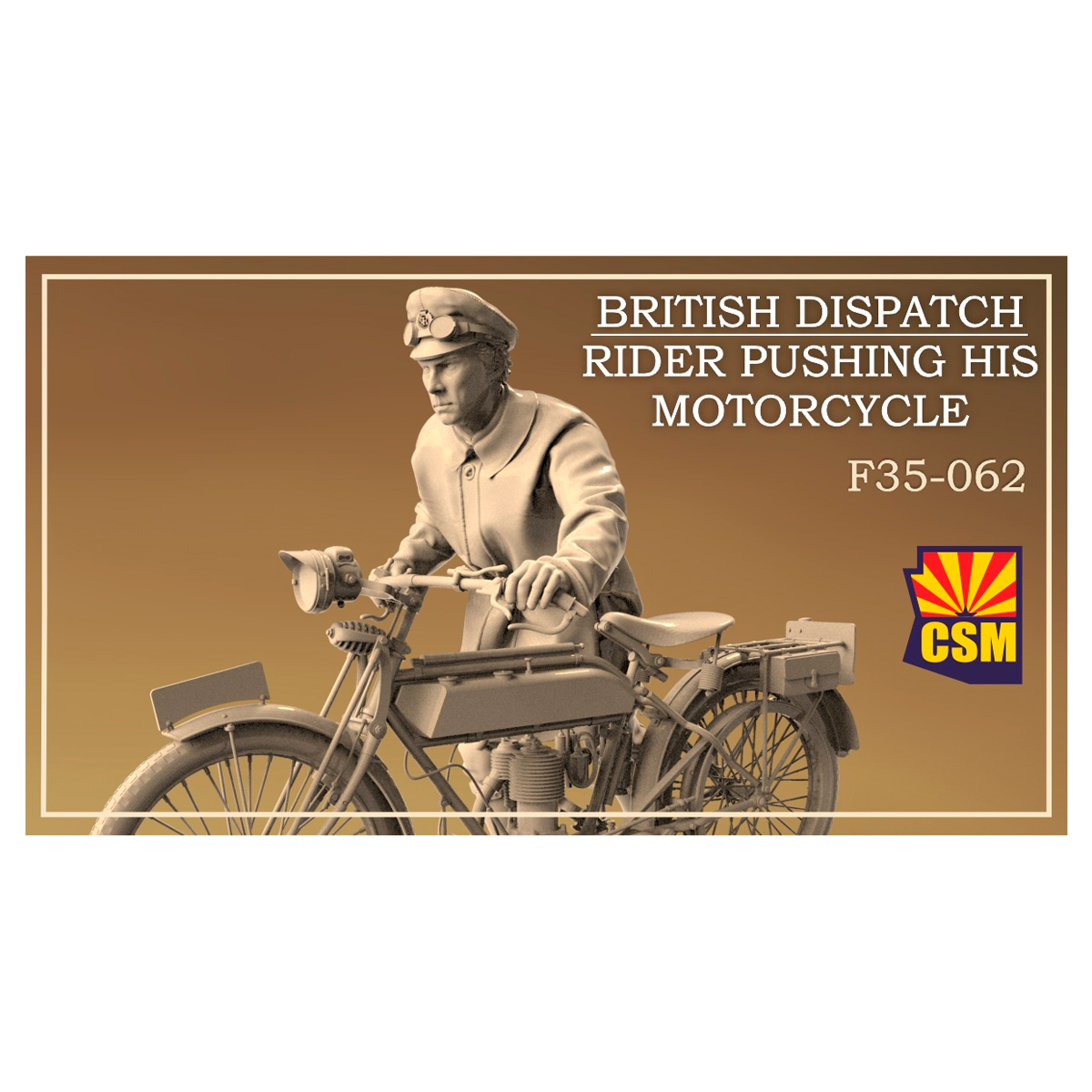 British Dispatch Rider pushing his motorcycle 1/35