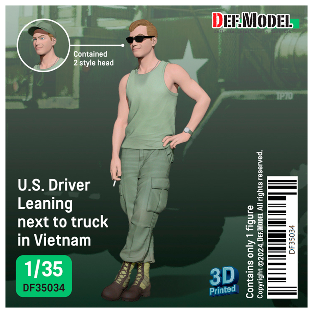 US Driver leaning next to truck, Vietnam  (1Fig. 2head) (3d Printed parts)