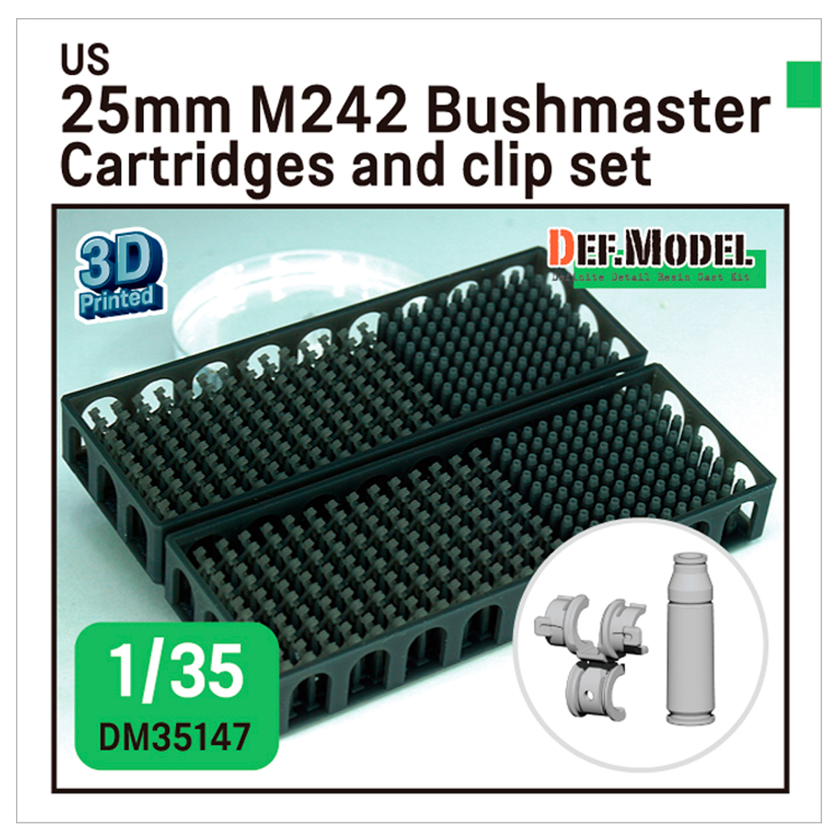 US M242 25mm Bushmaster Cartridges and clip set – over 200 pc (for 1/35 M2/M3 LAV-25 APC kit)