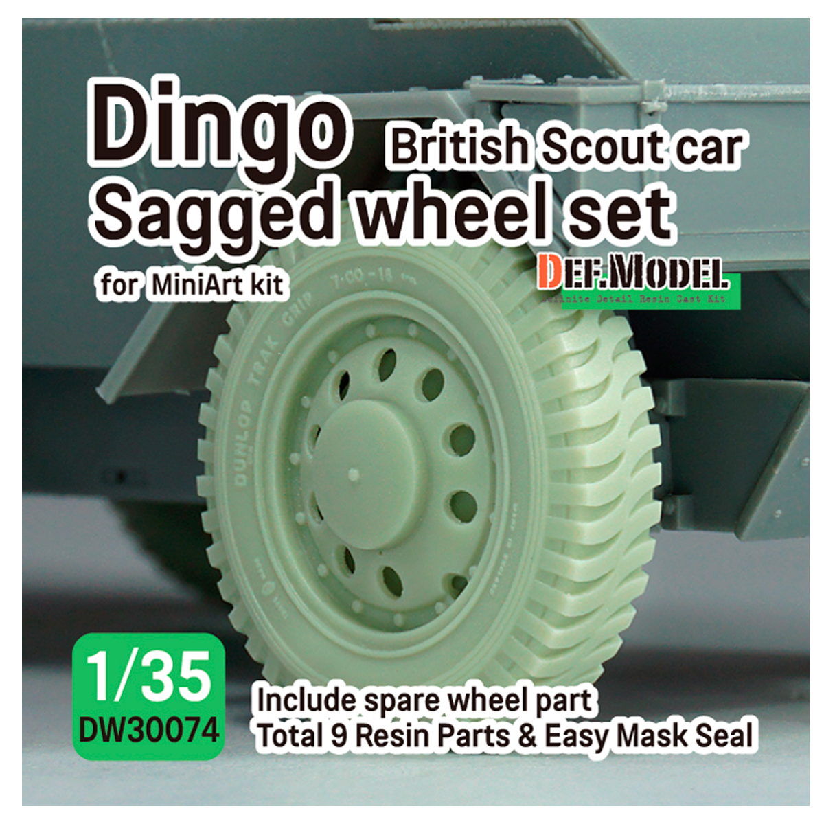 WW2 British Dingo Mk.Ib scout car Sagged wheel set /w spare tire (for Miniart 1/35)