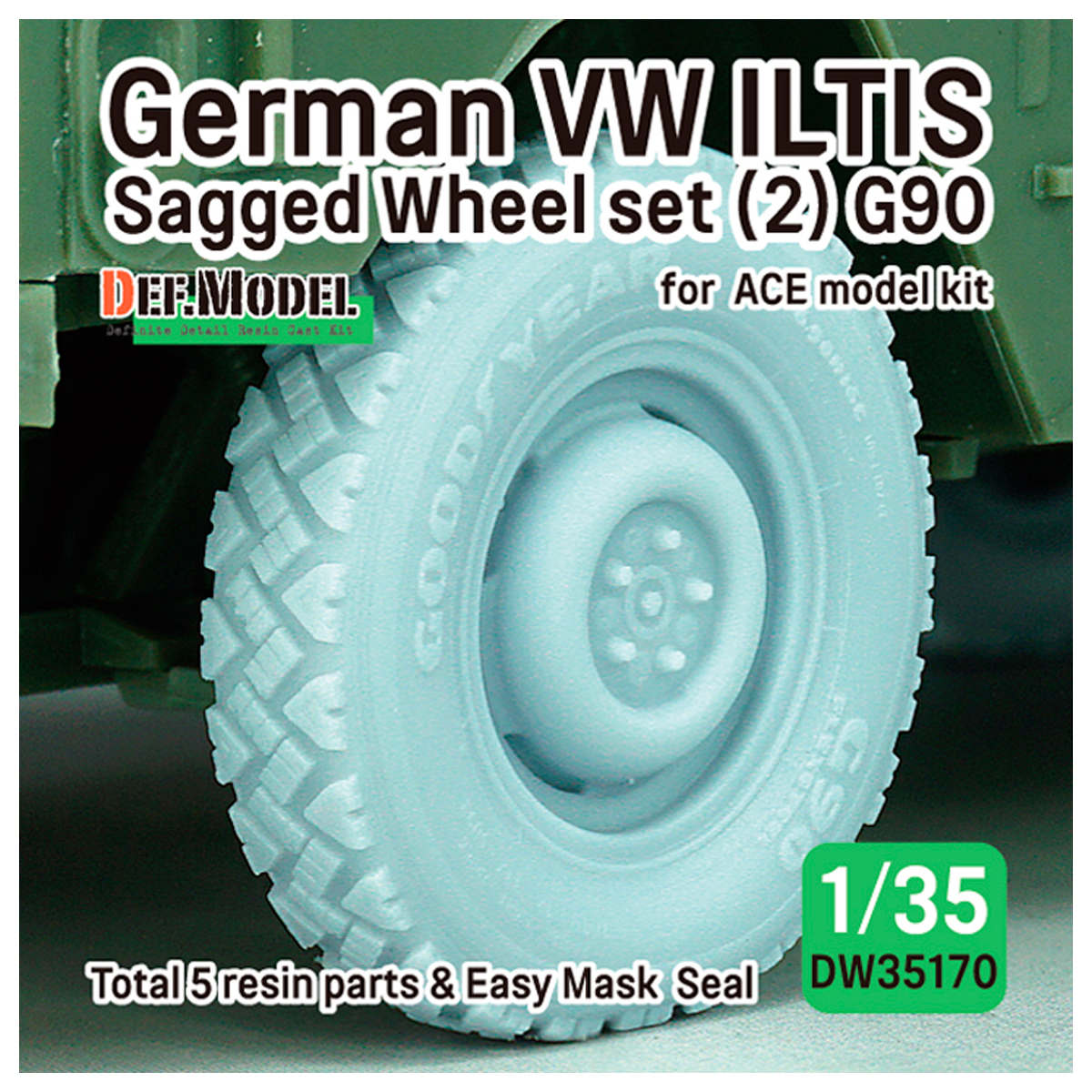 German VW ILTIS sagged tire set-(2)G90 (for ACE model 1/35 kit)