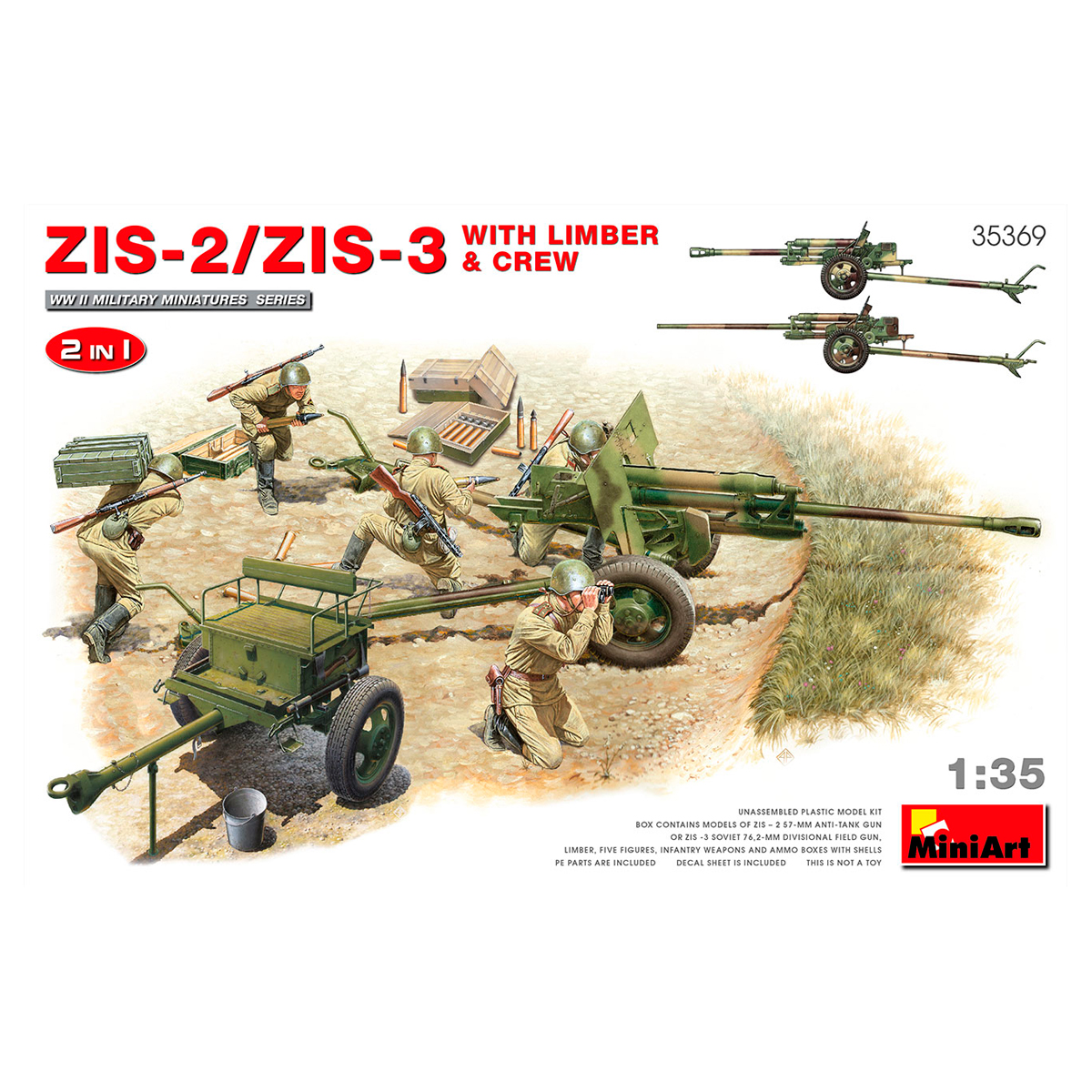 1/35 ZIS-2/ZIS-3 With LIMBER & CREW. 2 IN 1