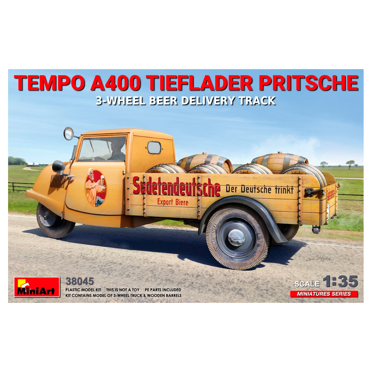 1/35 Tempo A400 Tieflader Pritsche 3-Wheel Beer Delivery Truck