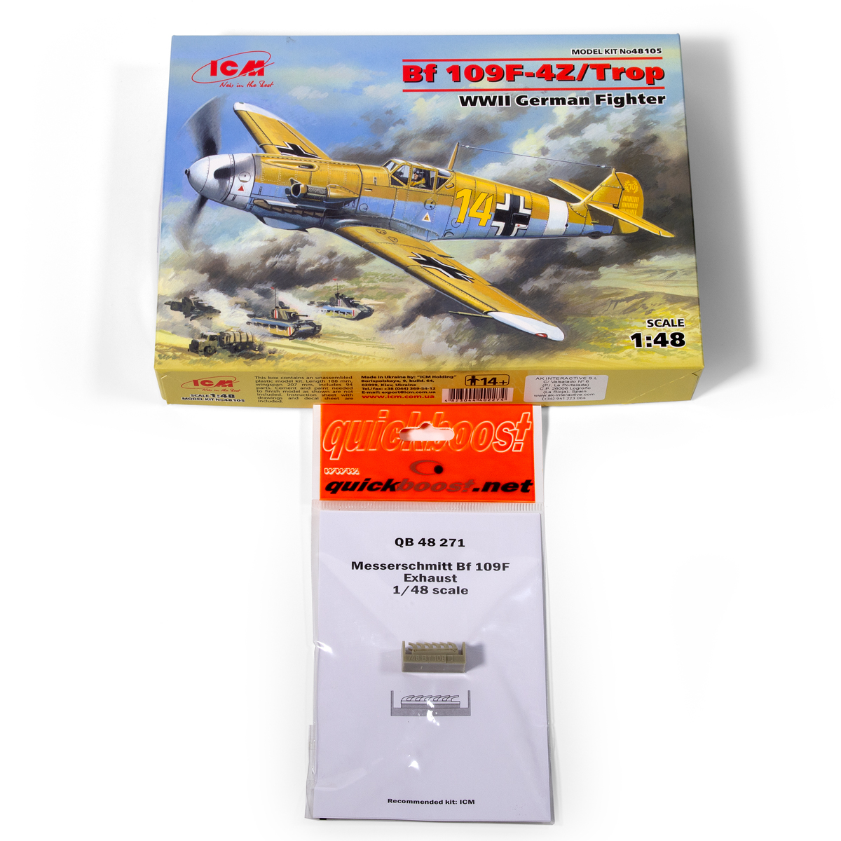 PACK VINTAGE ICM 48105 Bf 109F-4Z/Trop 1/48 with Exhaust detail set