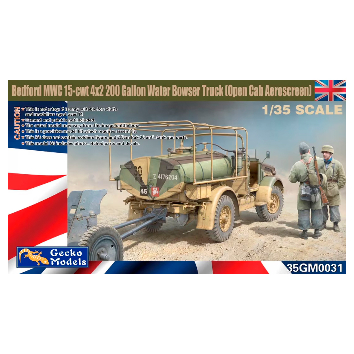 1/35 Bedford MWC 15-cwt 4×2 200 Gallon Water Bowser Truck (Open Cab Aeroscreen)