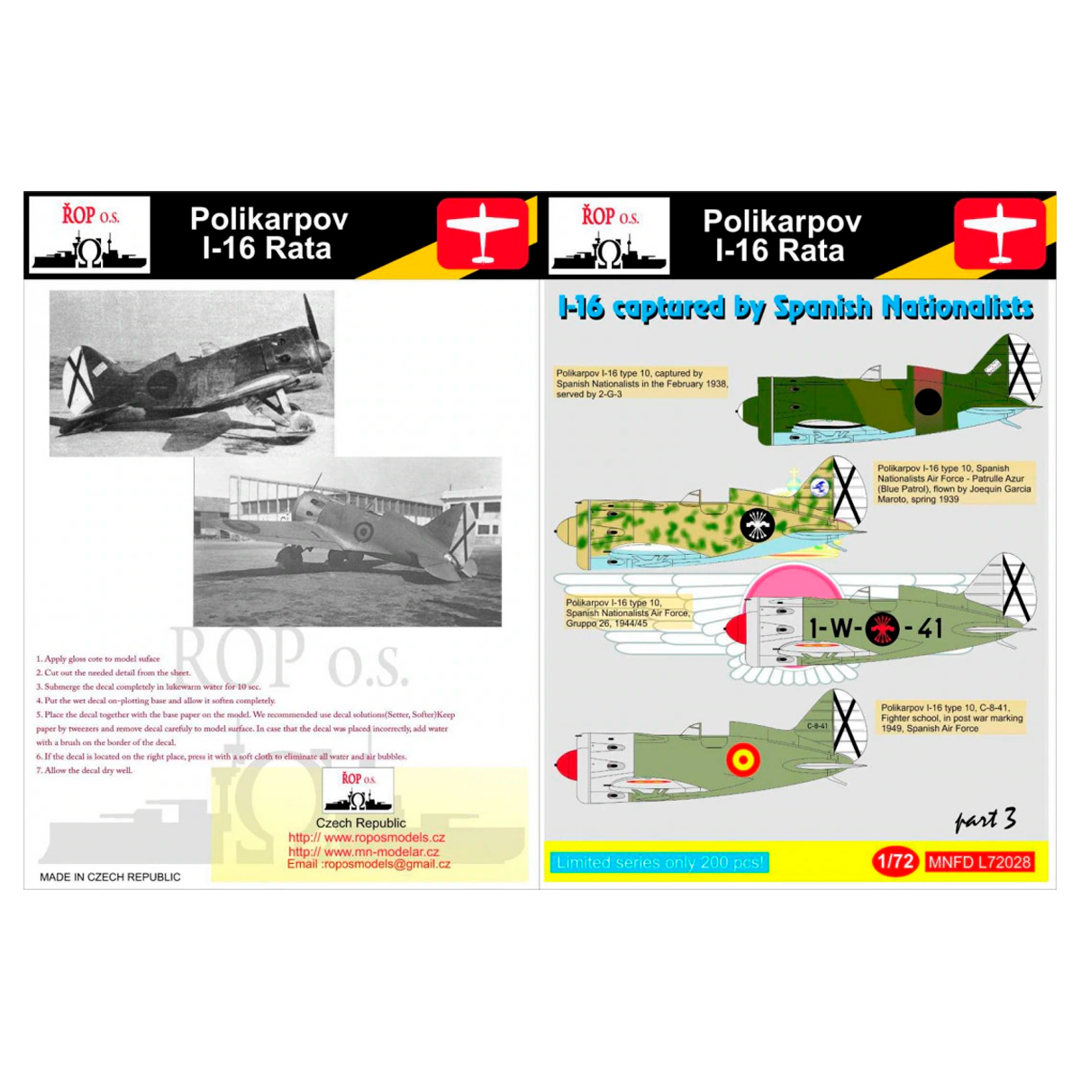 POLIKARPOV I-16 RATA – I-16 CAPTURED BY SPANISH NATIONALISTS 1/72