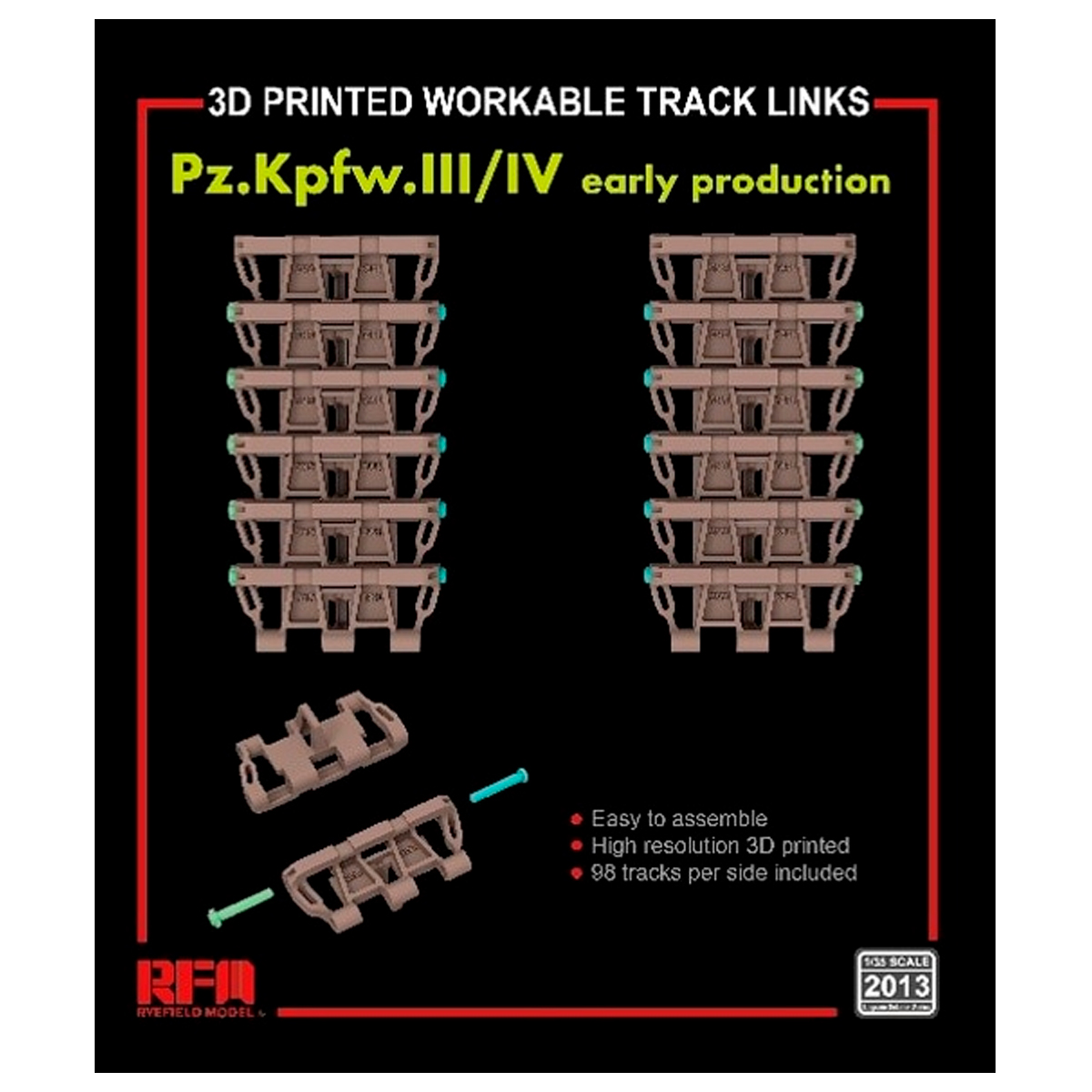 Workable track links for Pz.Kpfw. III /IV early production (3D printed) 1/35