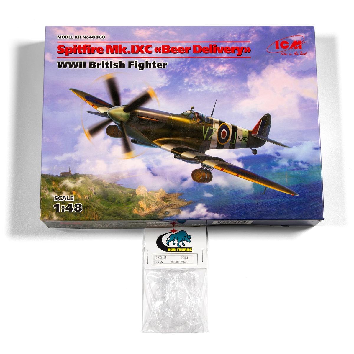 PACK 1/48 Spitfire Mk.IXC «Beer Delivery», WWII British Fighter and Rob Taurus 48015 Spitfire Mk.9 detail set