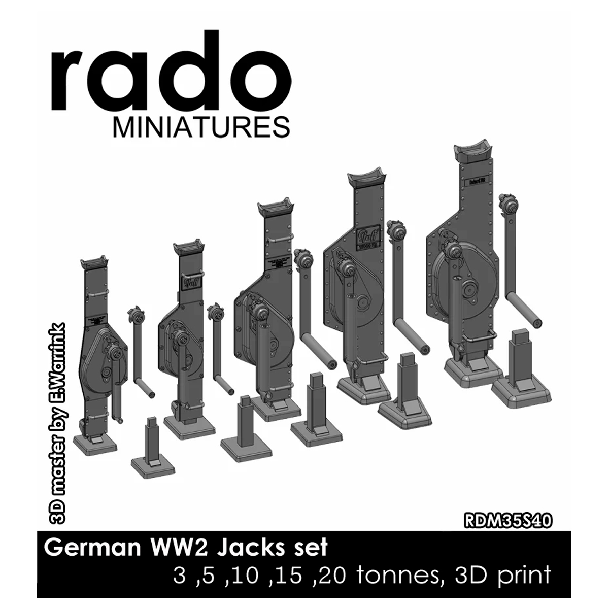 German Jacks set (3, 5, 10, 15, 20 tonnes, folded and working position) 1/35