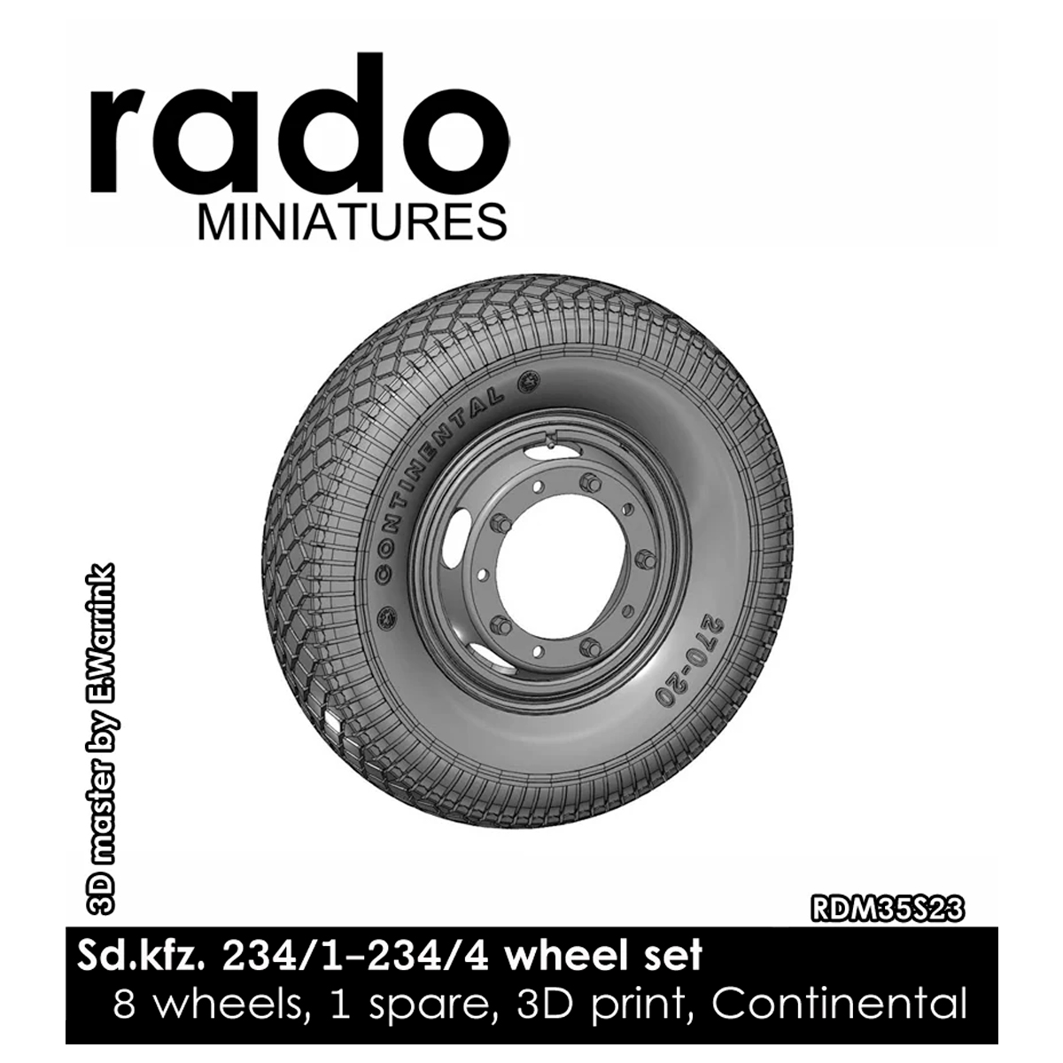 Sd.kfz. 234 wheel set #1, Continental, 8 wheels, 1 spare, 3D PRINT 1/35