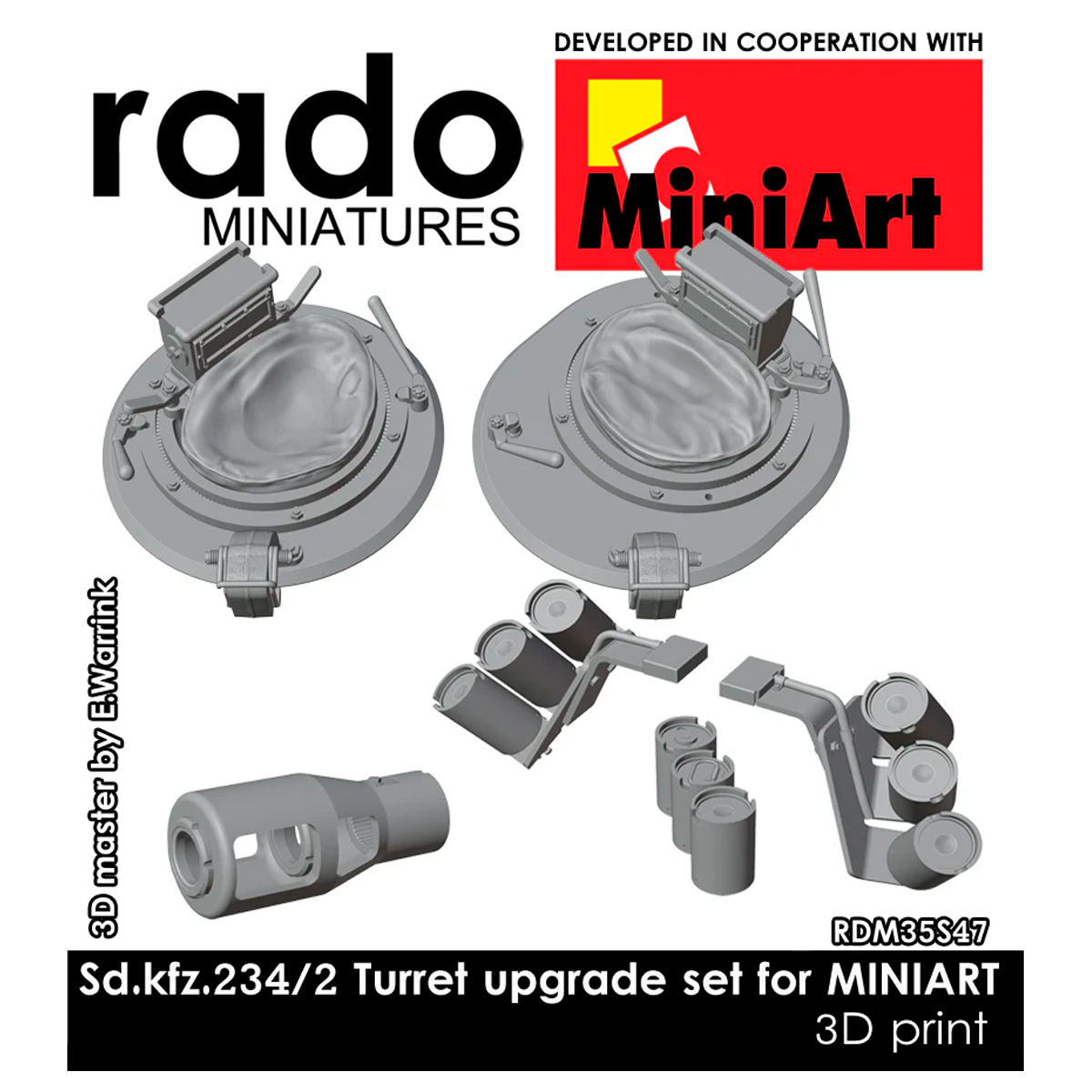 Sd.kfz. 234/2 ‘Puma’ Turret Upgrade Set For Miniart Kit (hatches, muzzle brake, smoke dischargers empty and loaded) 1/35