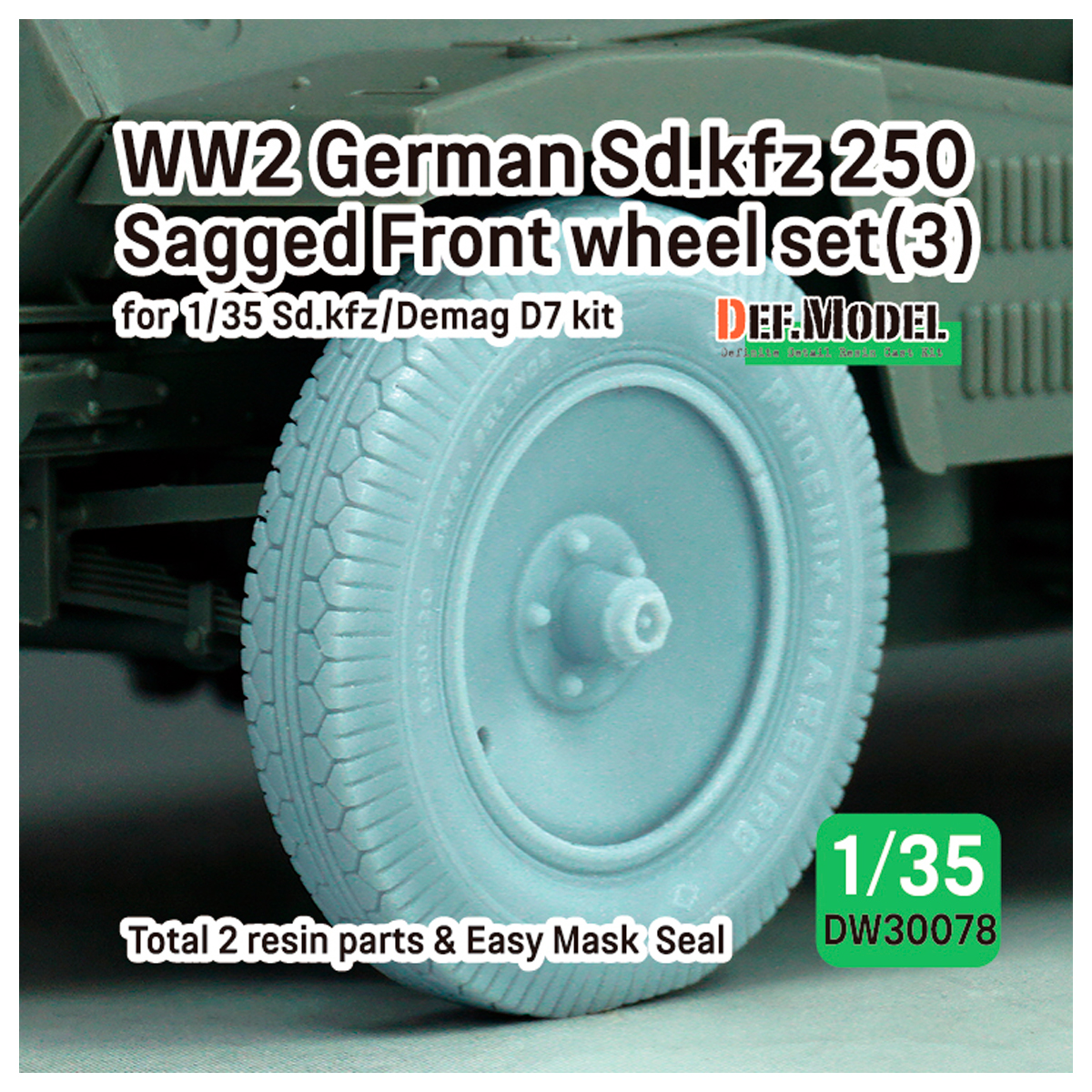 WW2 German SD.Kfz 250 Sagged wheel set (3) – (for 1/35 Sd.kfz 250, Demag D7 kit)