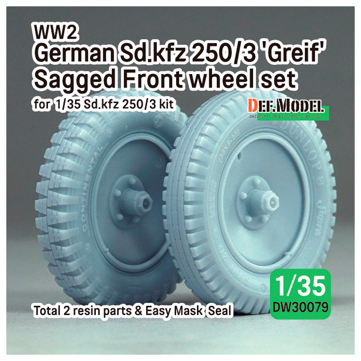 WW2 German SD.Kfz 250/3 ‘Greif’ Sagged wheel set – (for 1/35 Sd.kfz 250 Greif)