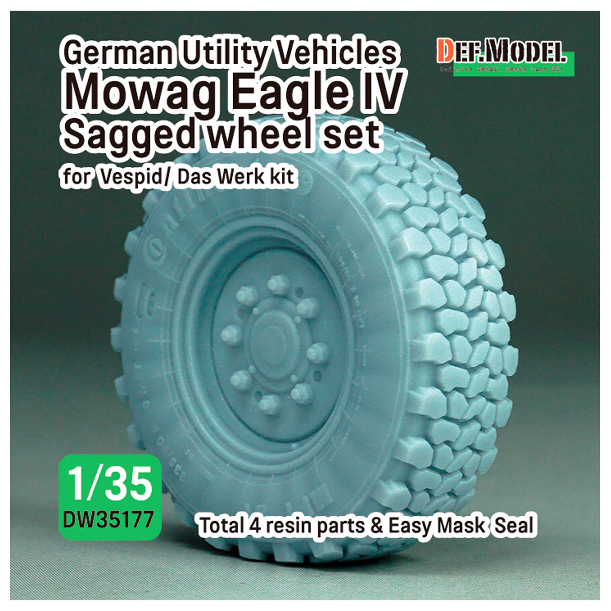 German Utility Vehicles Mowag Eagle IV Sagged wheel set (for Vespid/ Das Werk 1/35 kit)