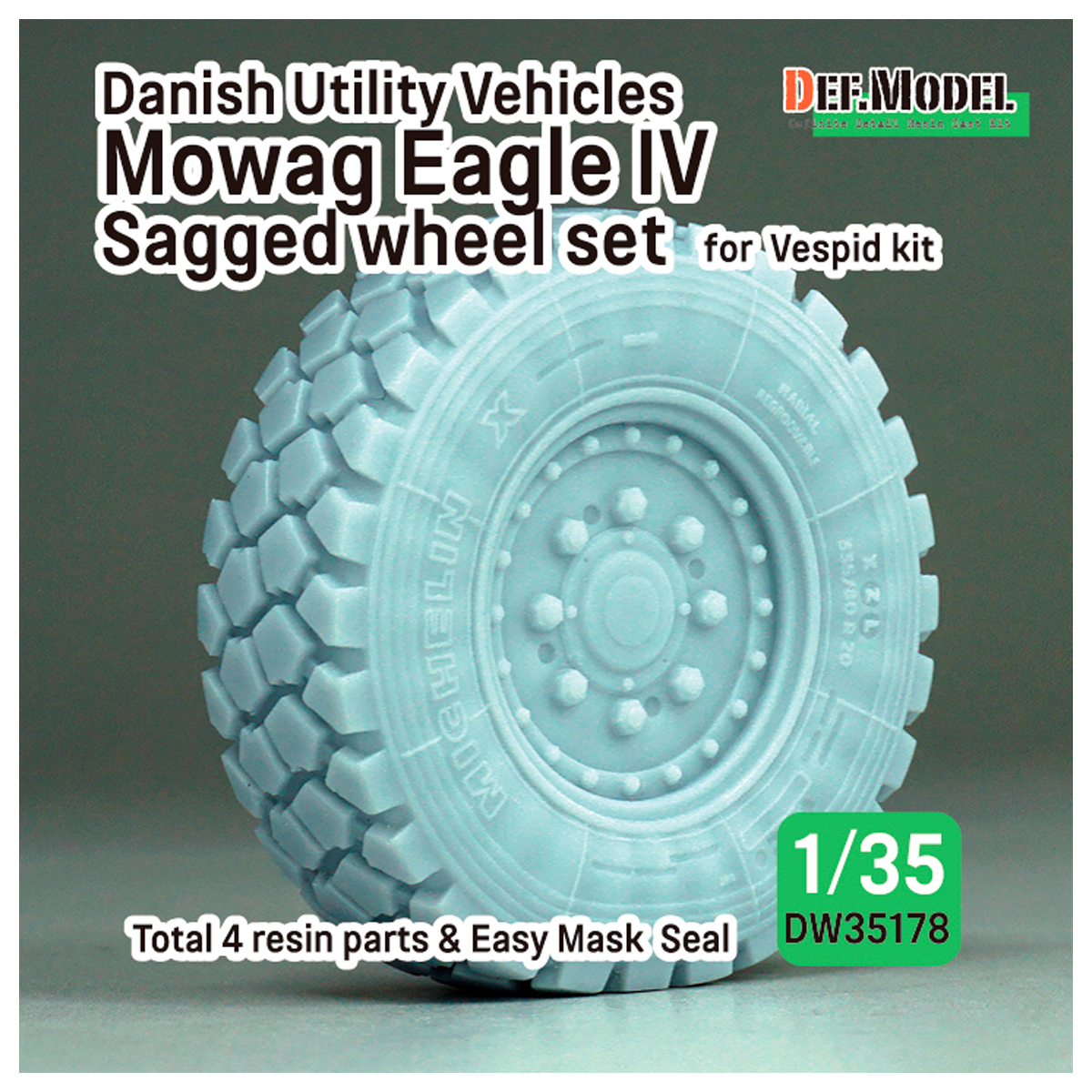 Danish Utility Vehicles Mowag Eagle IV Sagged wheel set (for Vespid 1/35 kit)