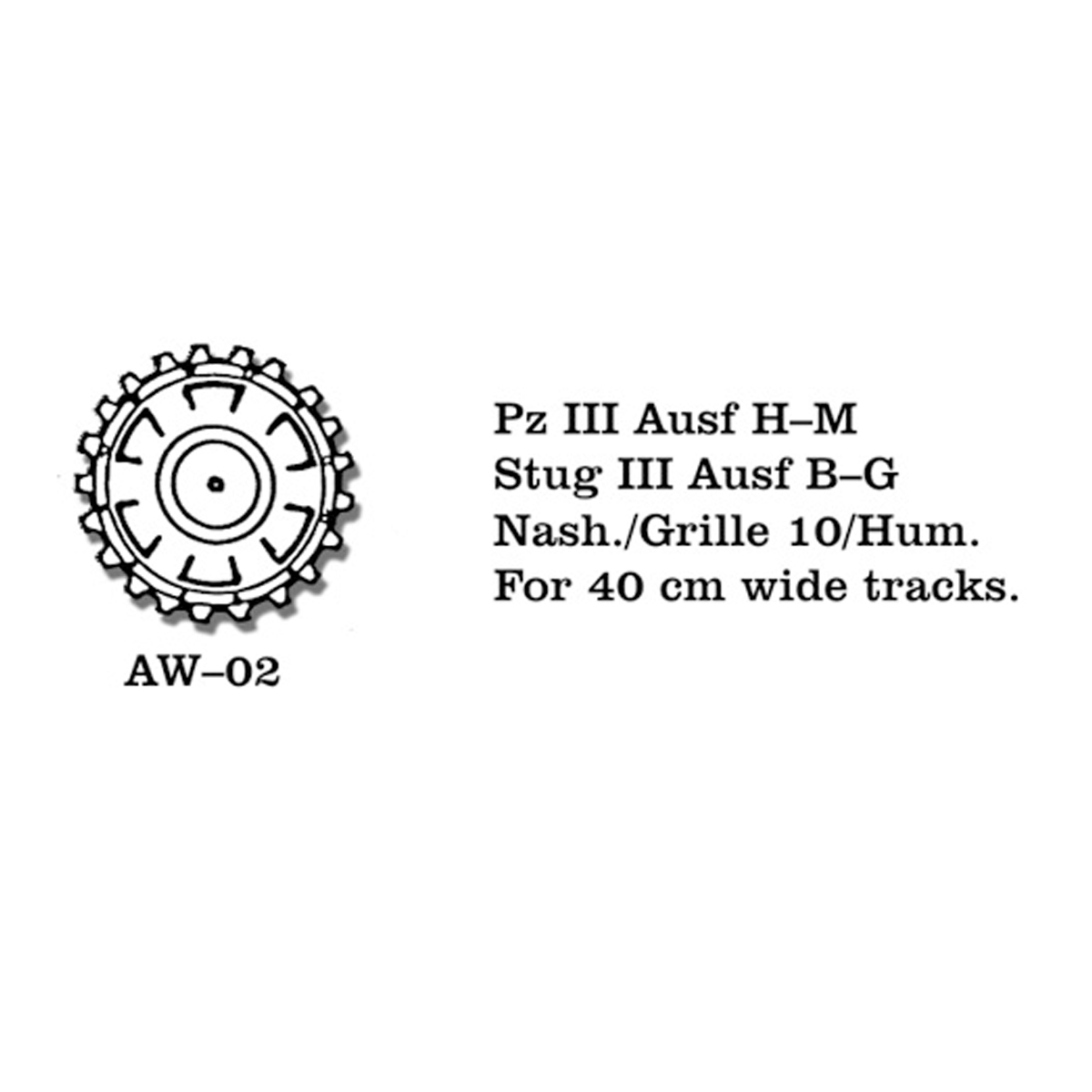 1/35 Metal Wheels Pz III Ausf H-M, Stug III Ausf B-G, Nash./Grille 10/Hum