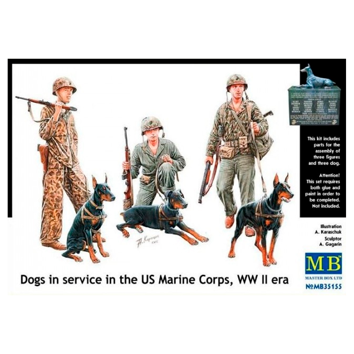 Dogs in service in the US Marine Corps, WW II era 1/35