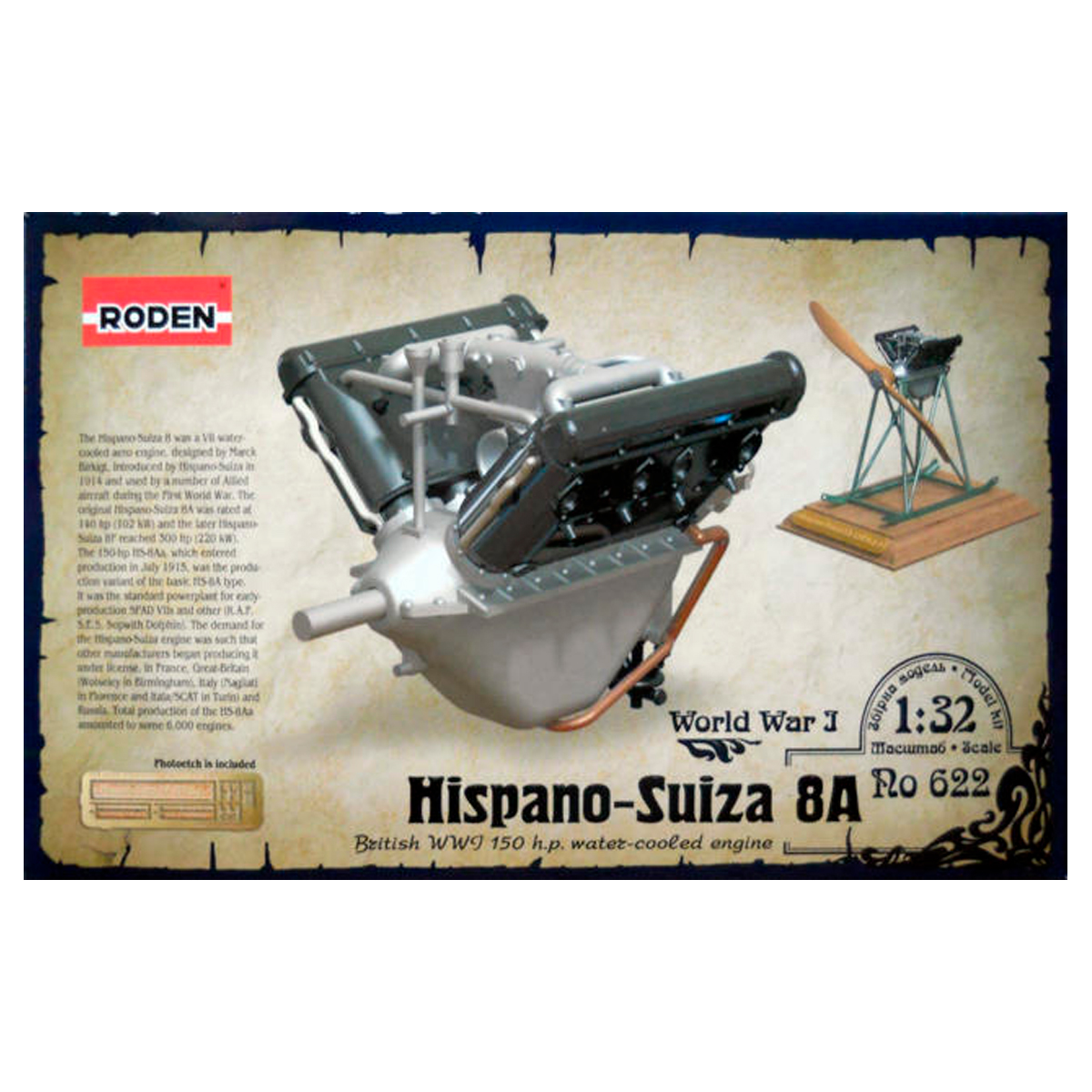 Hispano-Suiza 8A British WWI 150 h.p. water-cooled engine 1/32