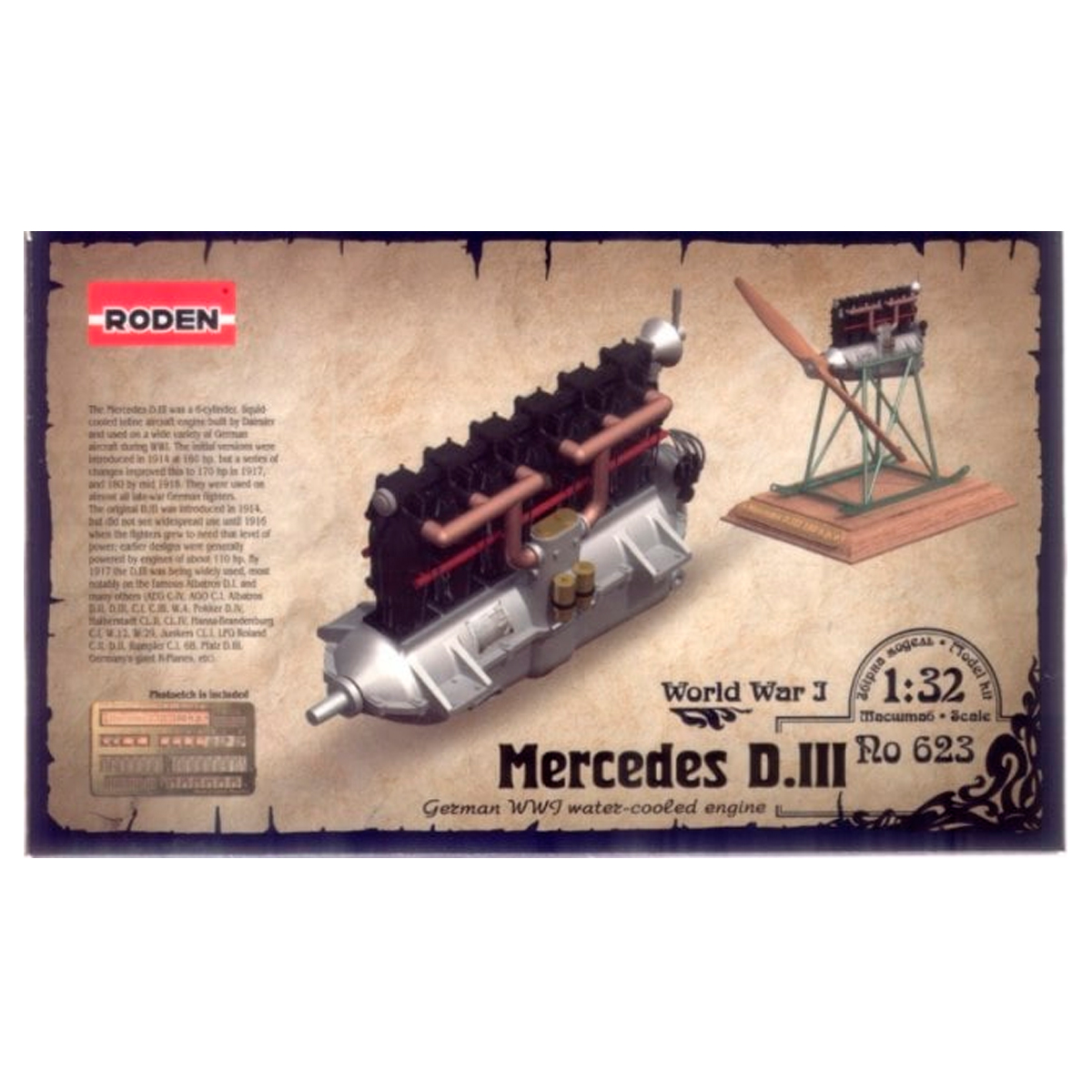 MERCEDES D.III 160 H.P. German WWI Water-cooled Engine 1/32