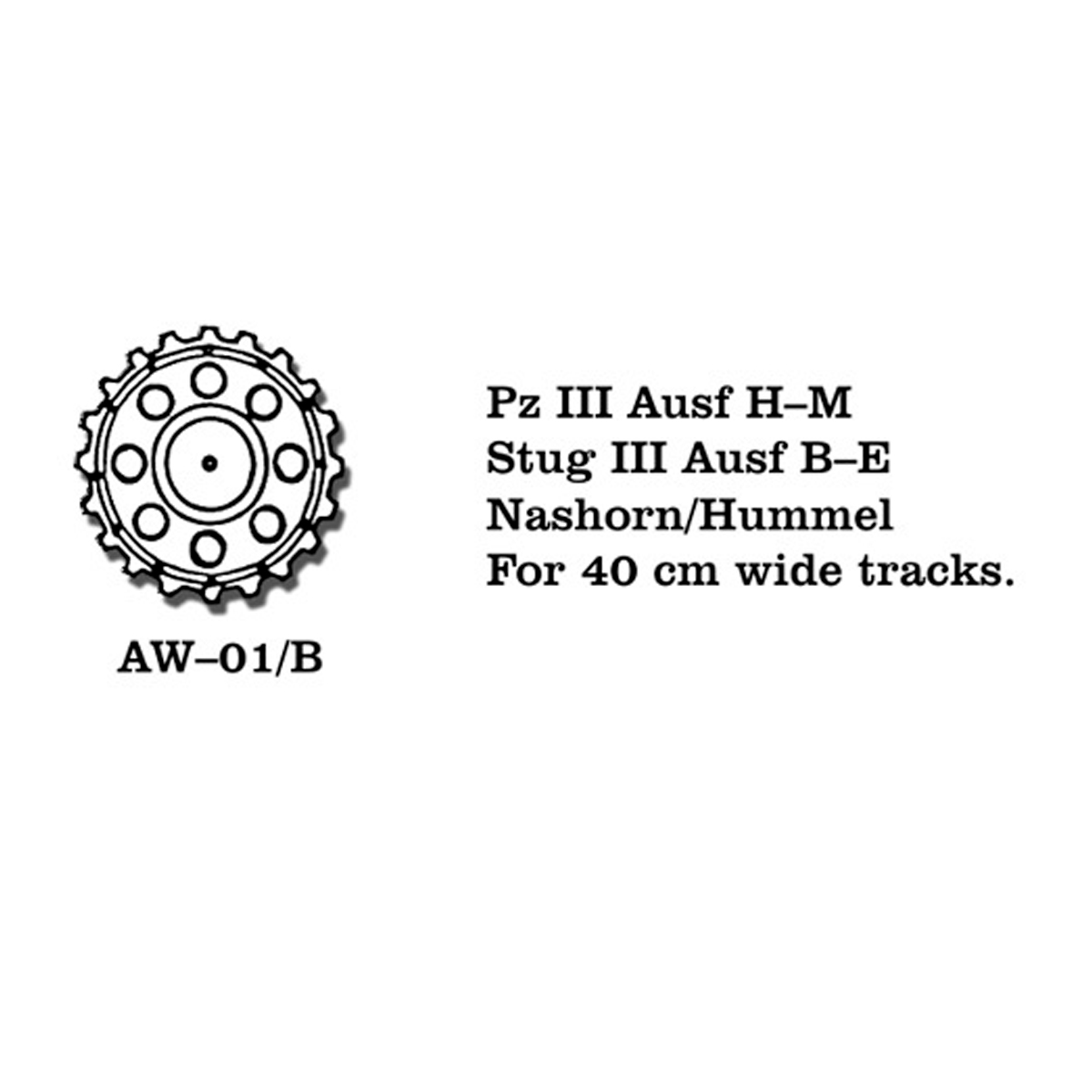 1/35 Metal Wheels Pz III Ausf H-M, Stug III Ausf B-E, Nashorn/Hummel (40cm wide tracks)