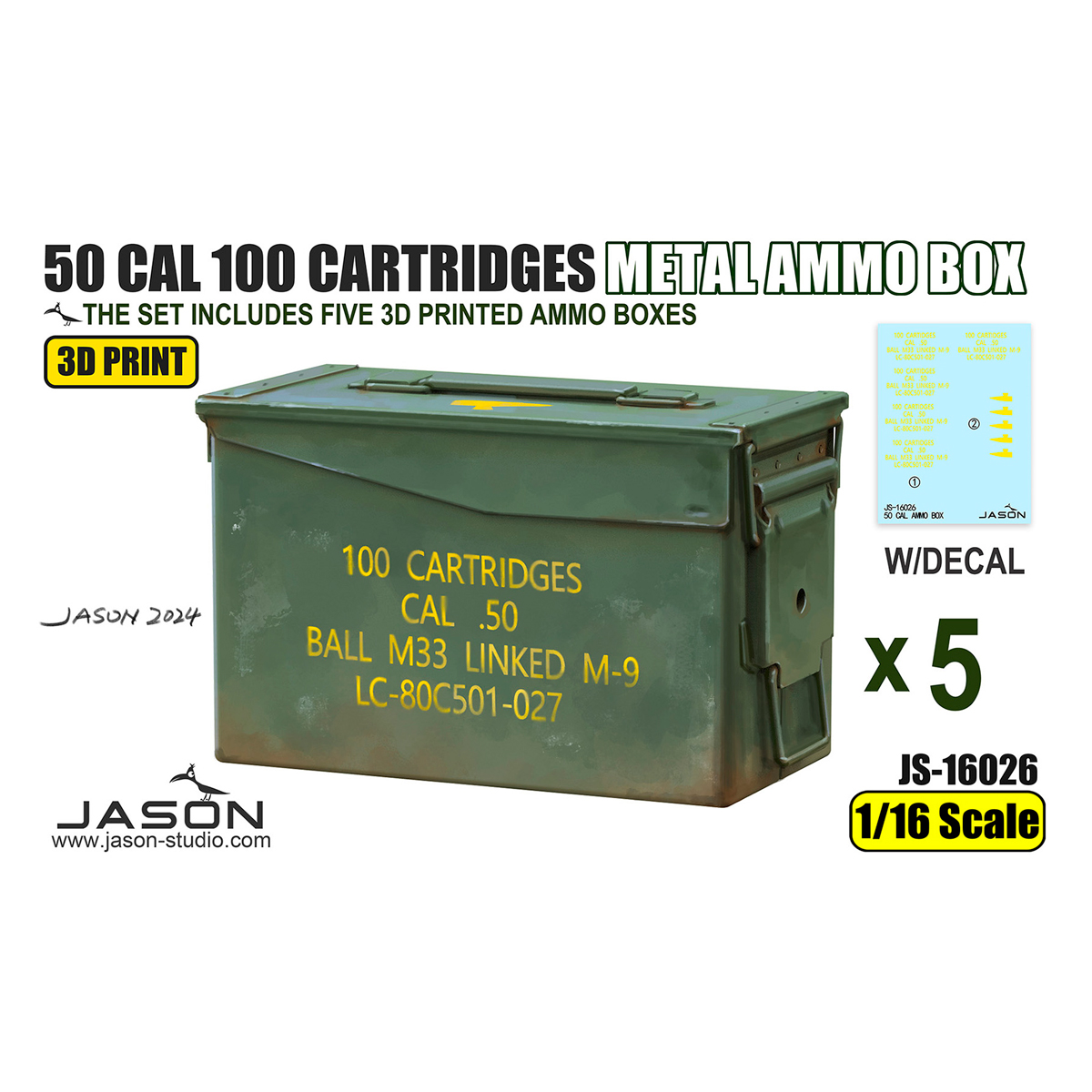 1/16 scale 50 CAL 100 CARTRIDGES METAL AMMO BOX