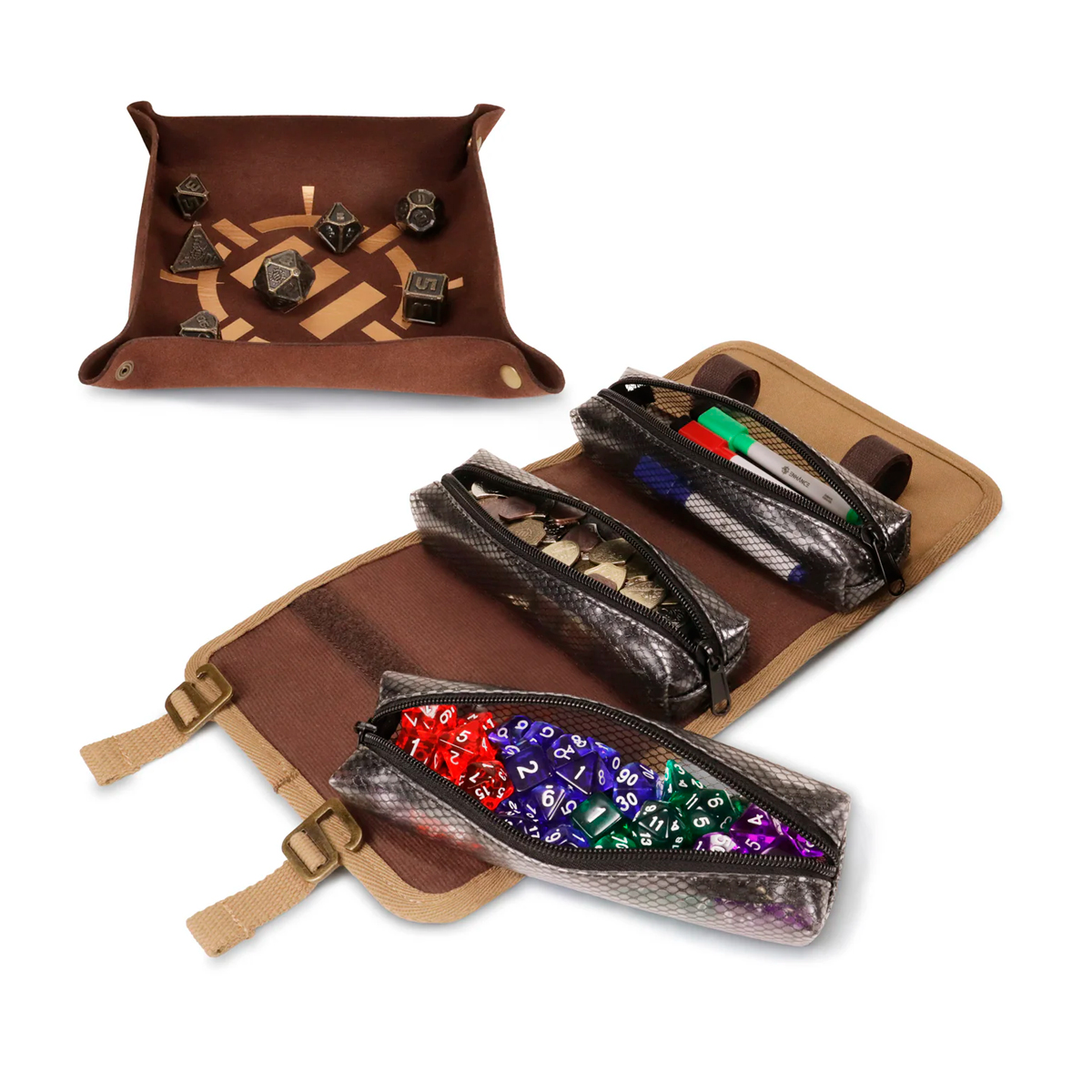 ENHANCE Venture Canvas Dice Case – Removable Dice Tray, 3 Removable Pouches