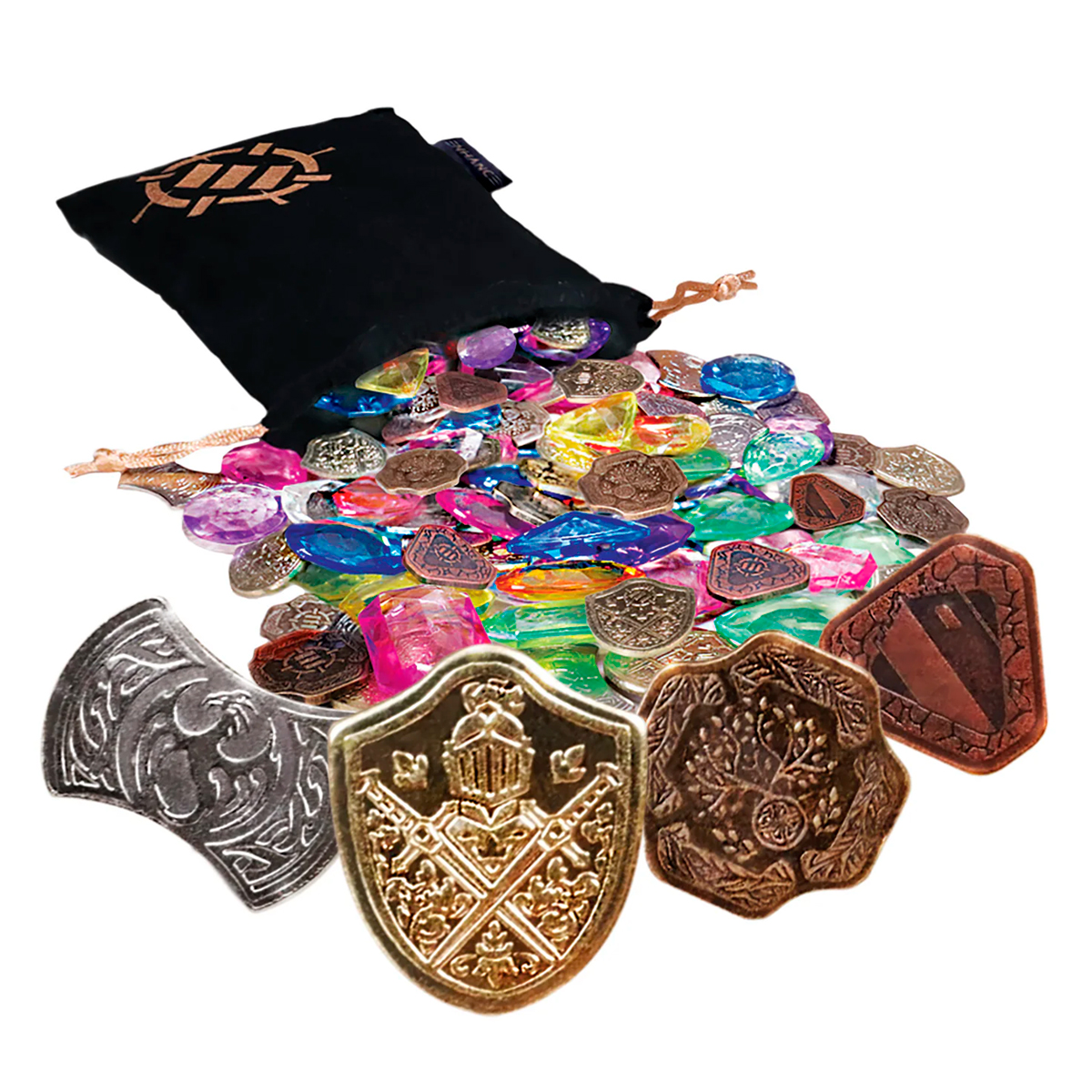 Treasure Token Set – 40 MTG Tokens (x10 Each) with Acrylic Gems (40+) and Pouch