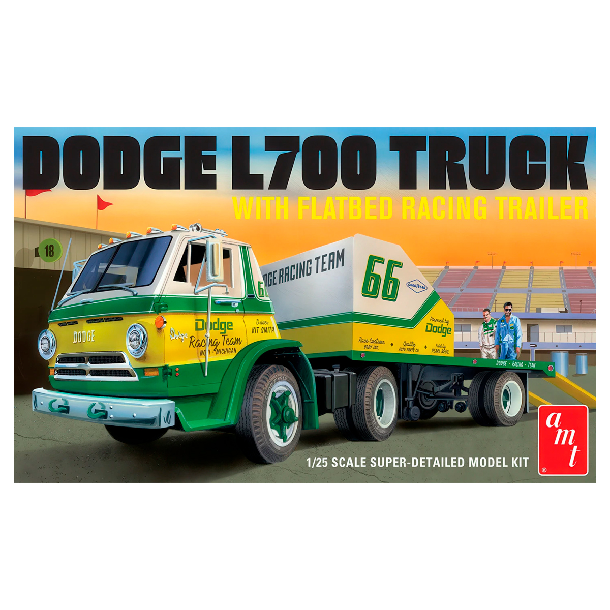 1/25 1966 Dodge L700 Truck w/Flatbed Racing Trailer
