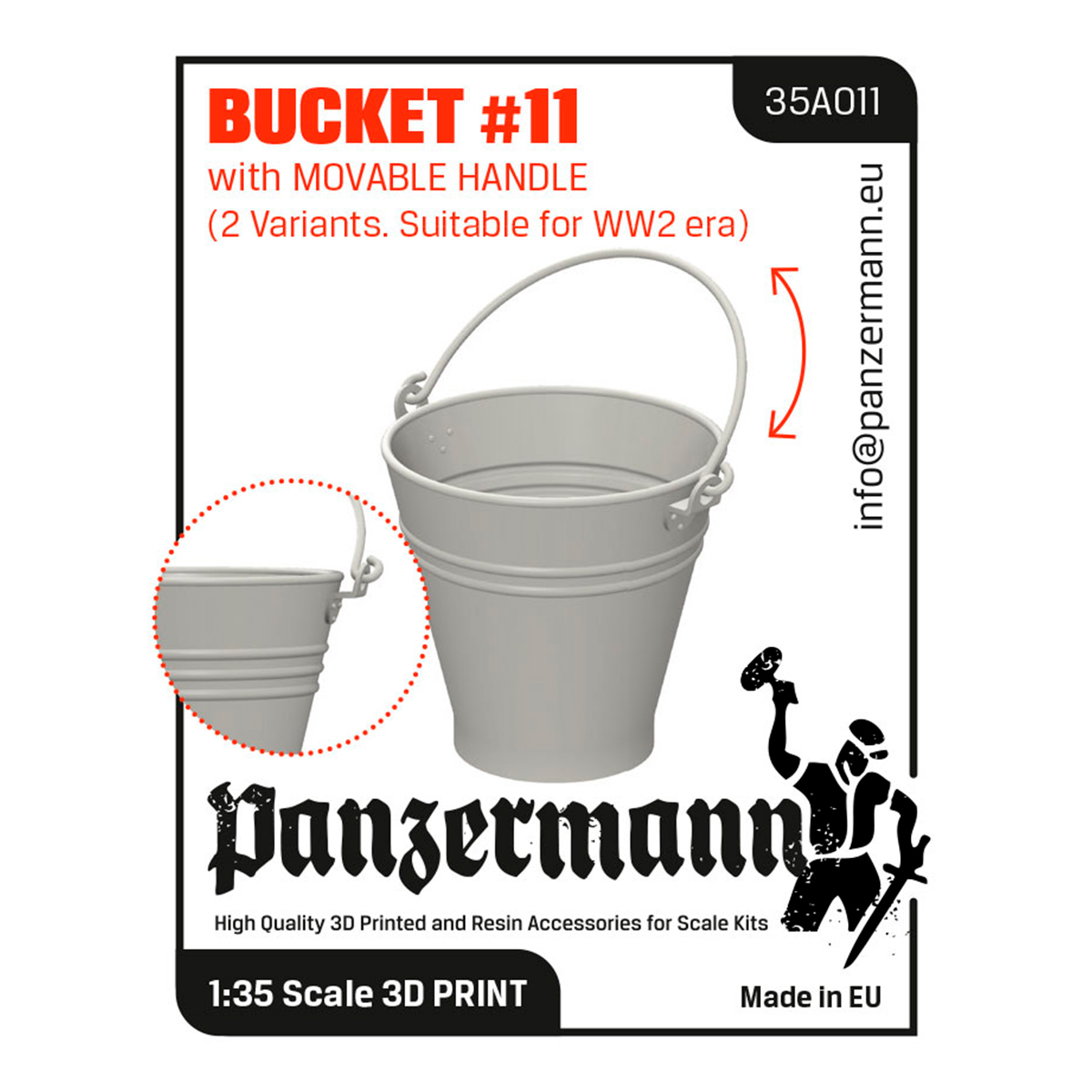 Bucket #11 with movable handle – (2 pieces, suitable for WW2 era) 1/35