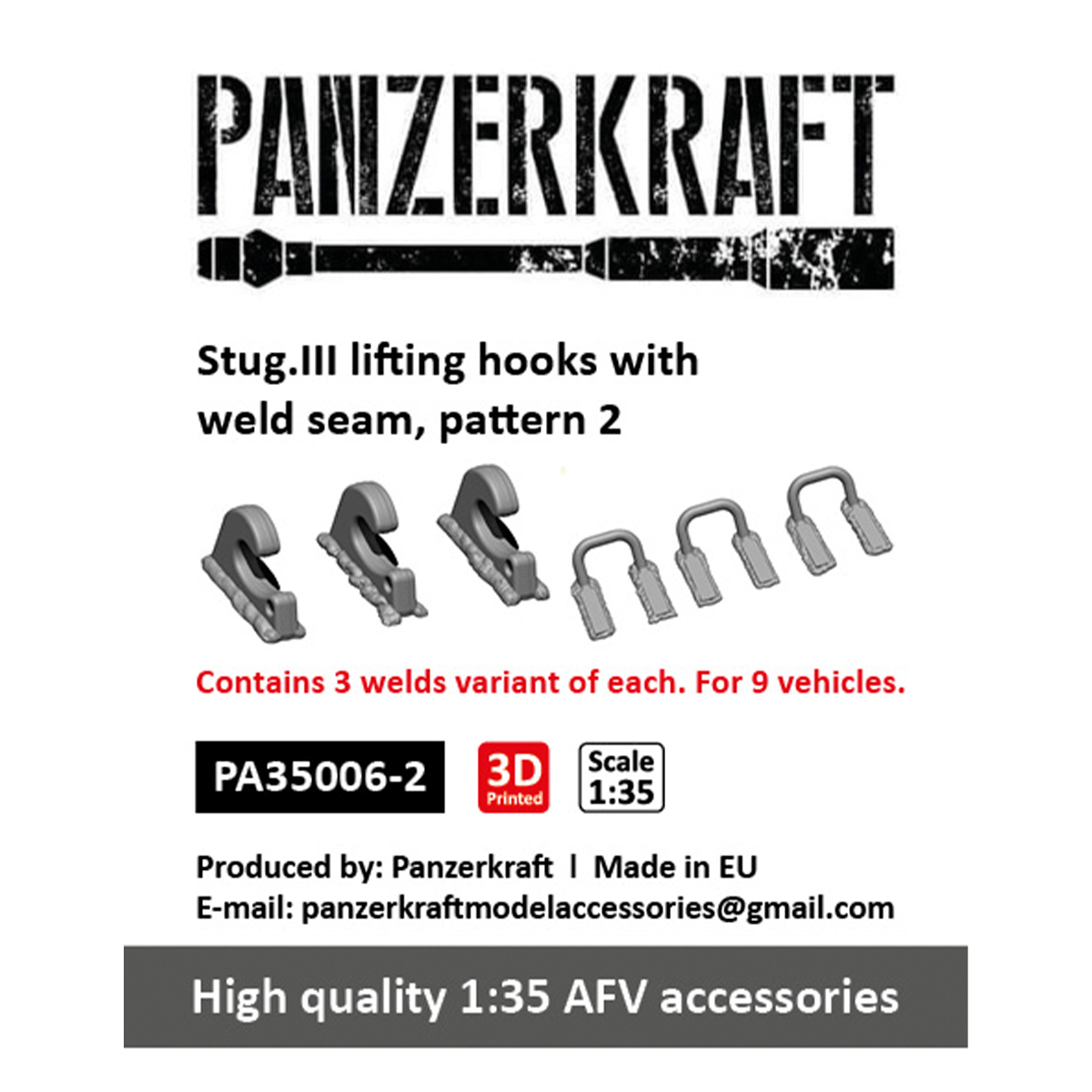 Stug.III G lifting hooks with weld seam pattern 2, 3 welds variant of each, for 9 vehicles. 1/35