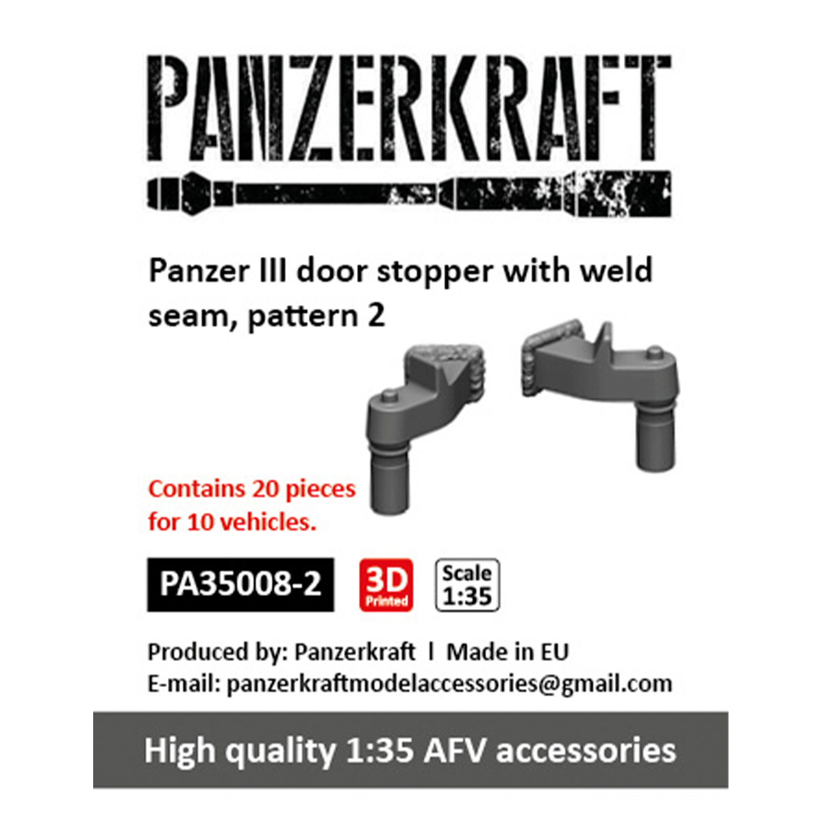 Panzer III door stopper with weld seam, pattern 2, for 10 vehicles. 1/35