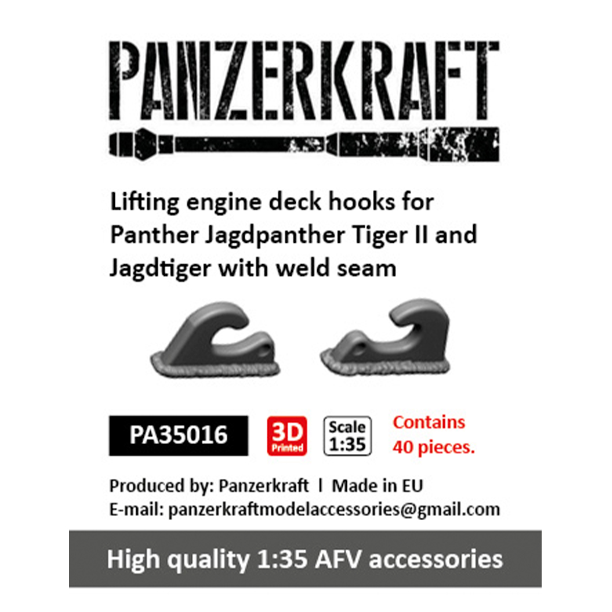 Lifting engine deck hooks for Panther, Jagdpanther, Tiger II and Jagdtiger with weld seam, 40 pcs. 1/35