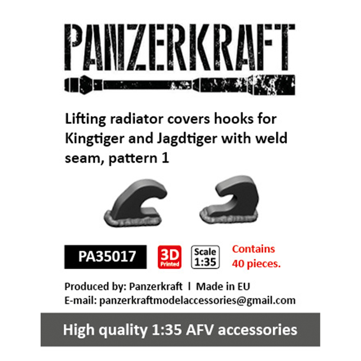 Lifting radiator covers hooks for Kingtiger and Jagdtiger with weld seam, pattern 1, 40 pcs. 1/35