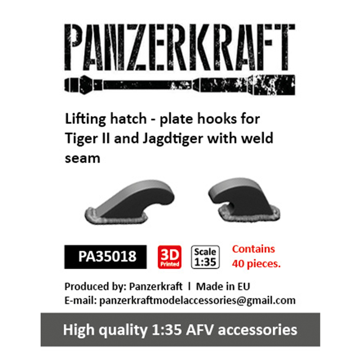 Lifting hatch – plate hooks for Tiger II and Jagdtiger with weld seam, 40 pcs. 1/35