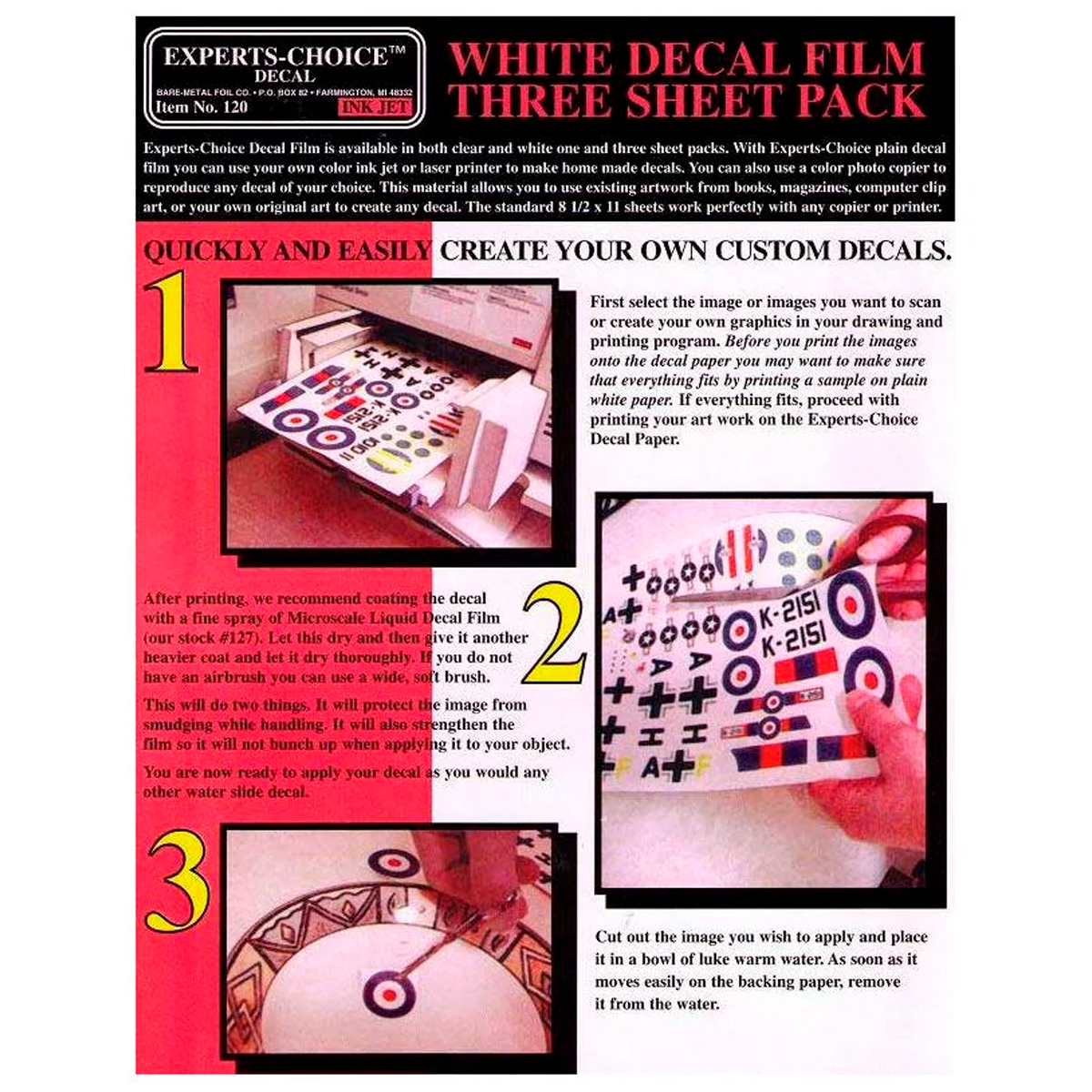 Bare Metal Foil (BMF) White Inkjet Decal Paper 3 Pcs