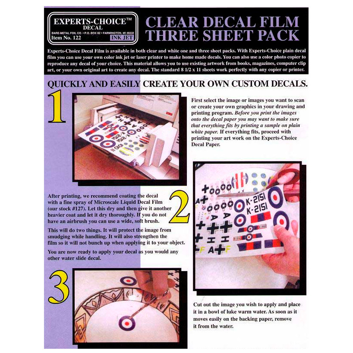 Bare Metal Foil (BMF) Clear Inkjet Decal Paper 3 Pcs