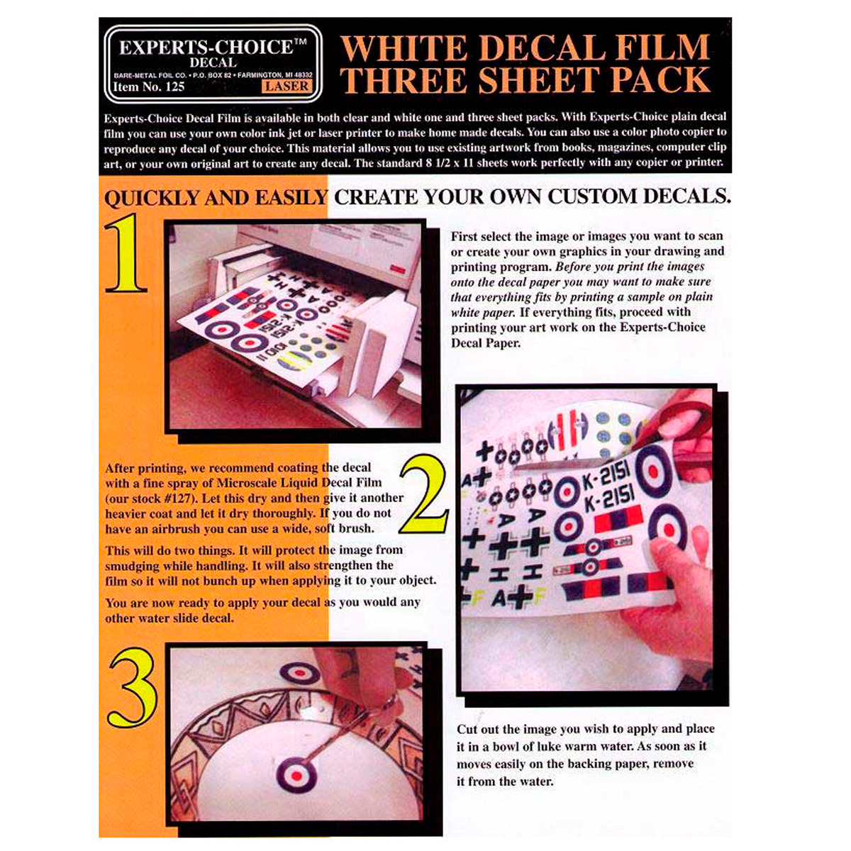 Bare Metal Foil (BMF) White Laser/Color Decal 3 Pcs