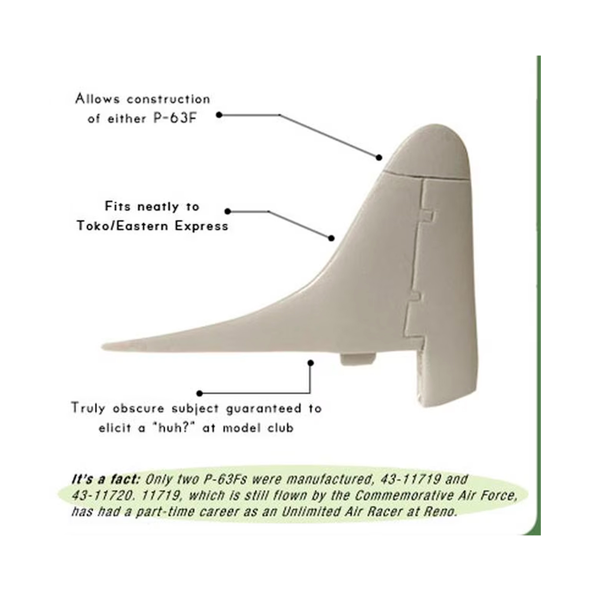 Obscureco Aircraft 1/72 Bell P-63F – Tall Tail Kingcobra Conversion for Toko, Eastern Express